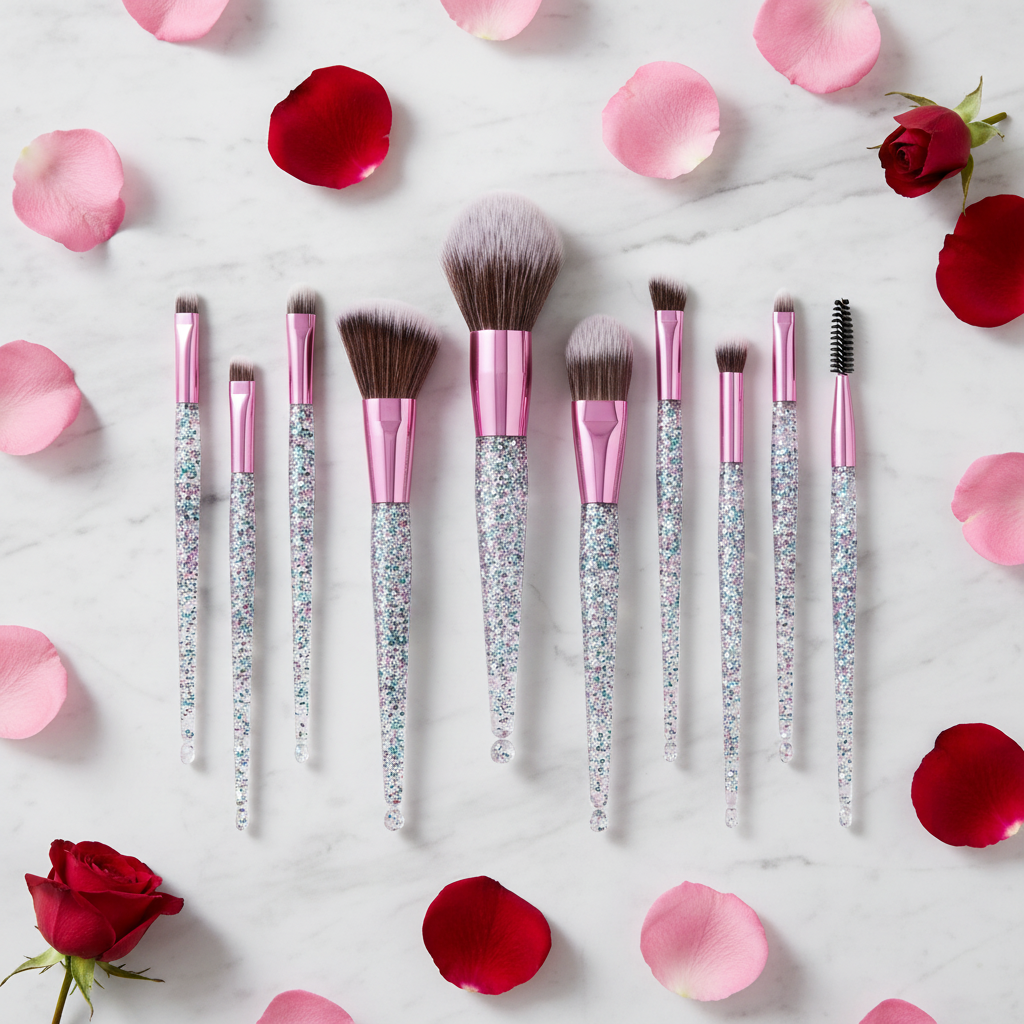 Glitter Brushes Flat Lay