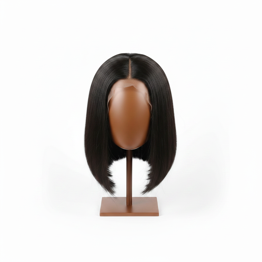 Indian Straight Bob Wig on Brown Stand