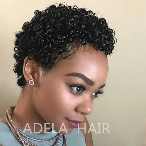 Short Curly Afro Wigs Fluffy Kinky 100% Human hair Wigs Short Curl