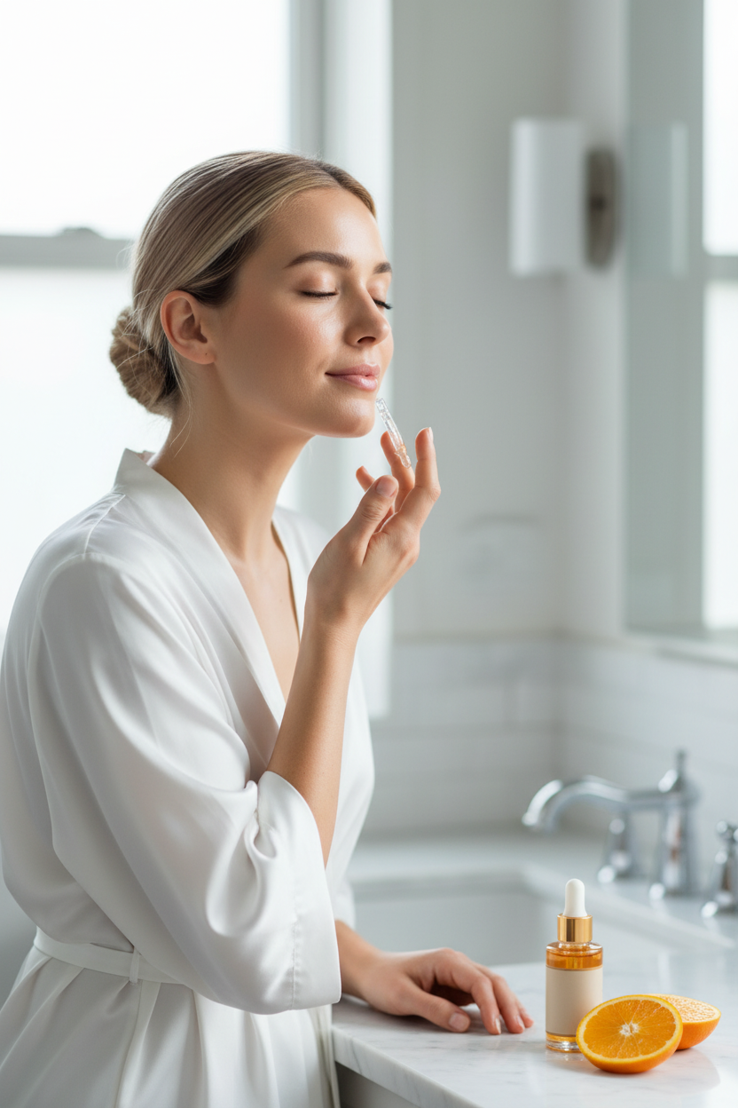 Woman Applying Vitamin C Serum